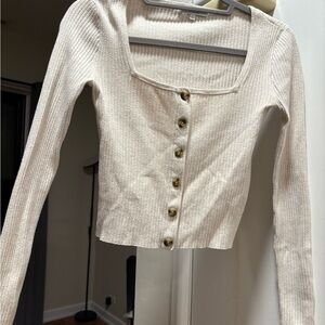 Cream Button-Up Ribbed Top